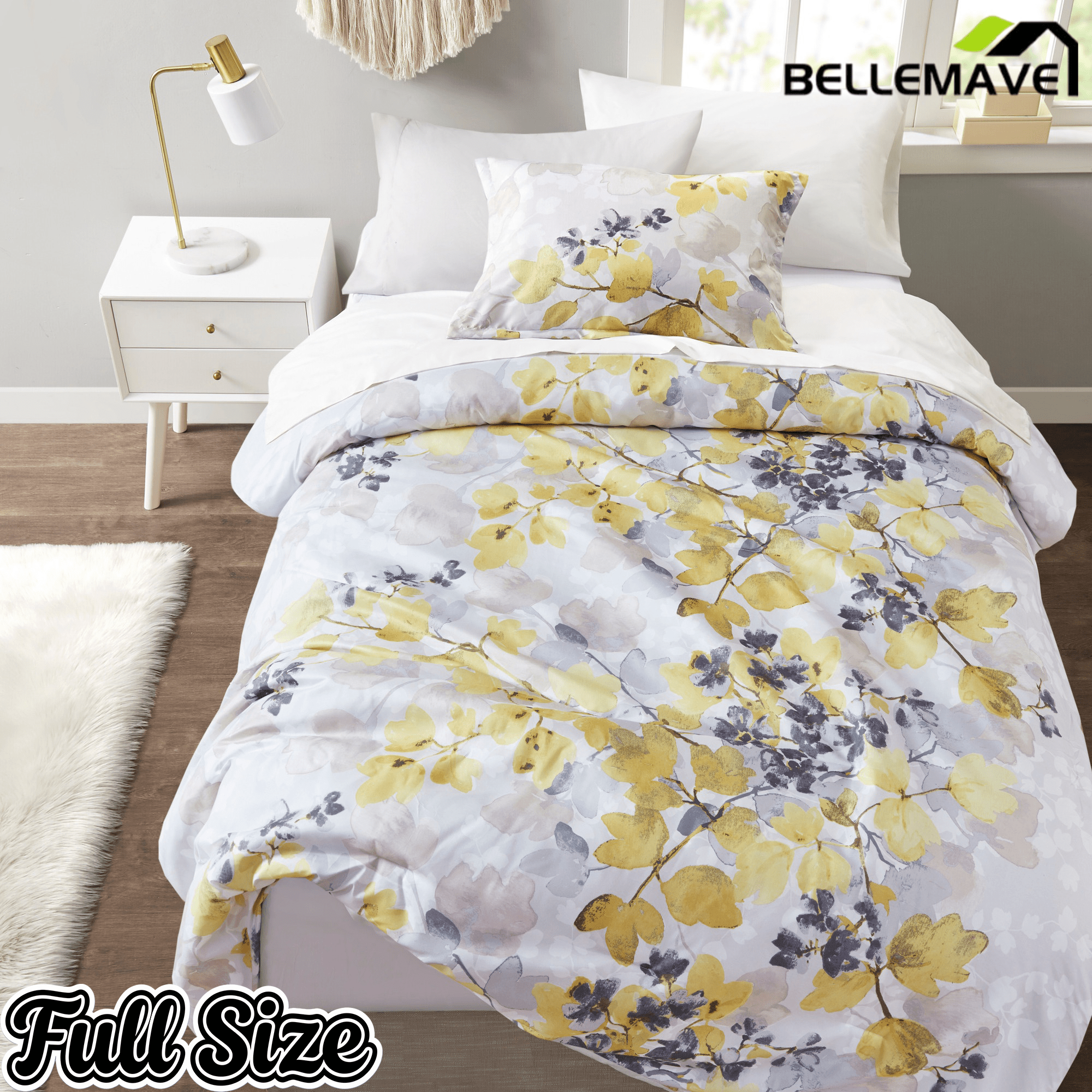 Bellemave® Comforter Set Yellow Bed Set, 6 Pieces Set Ultra Soft Botanical Flowers Comforter, Sheets, Pillowcases & Sham - Bellemave