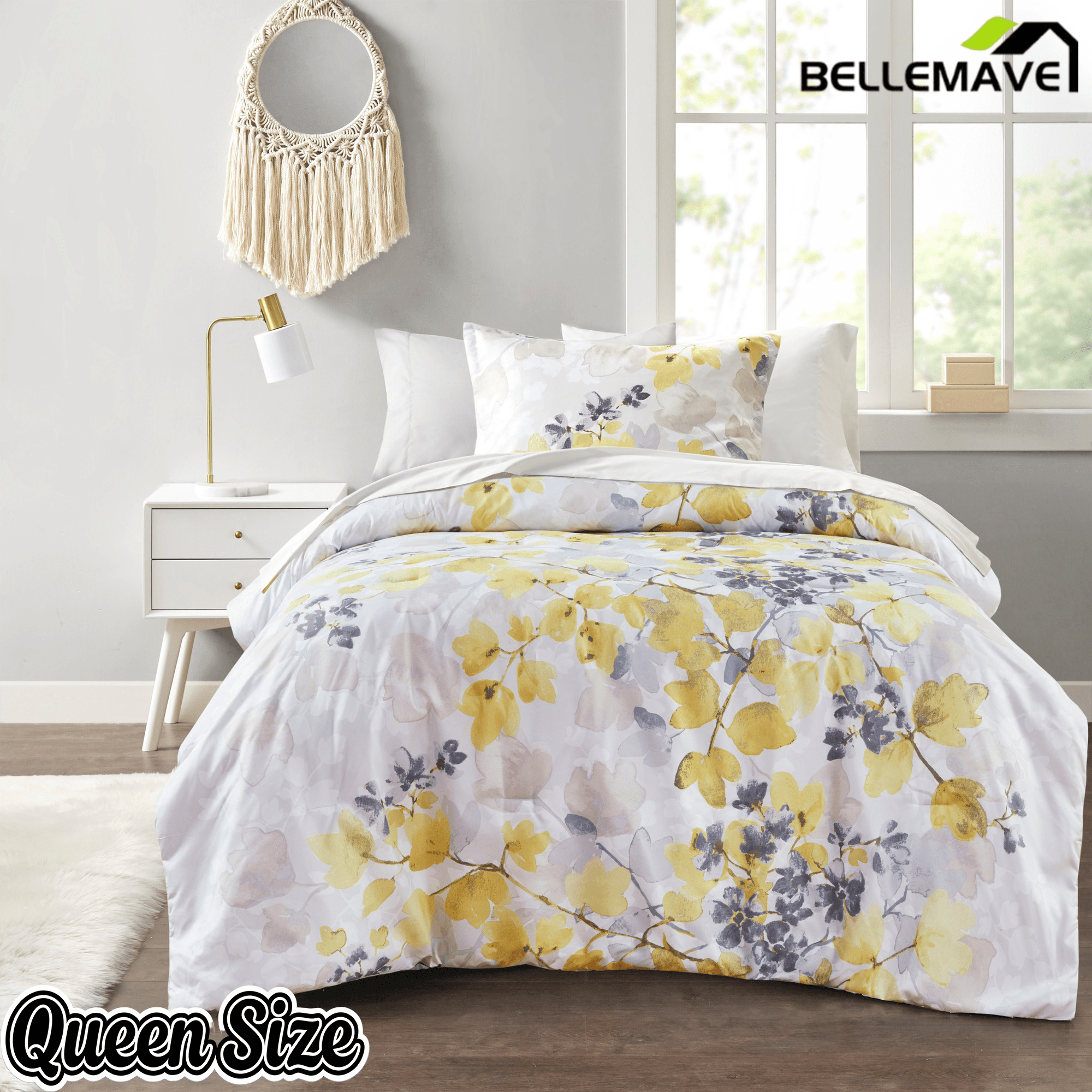 Bellemave® Comforter Set Yellow Bed Set, 6 Pieces Set Ultra Soft Botanical Flowers Comforter, Sheets, Pillowcases & Sham - Bellemave