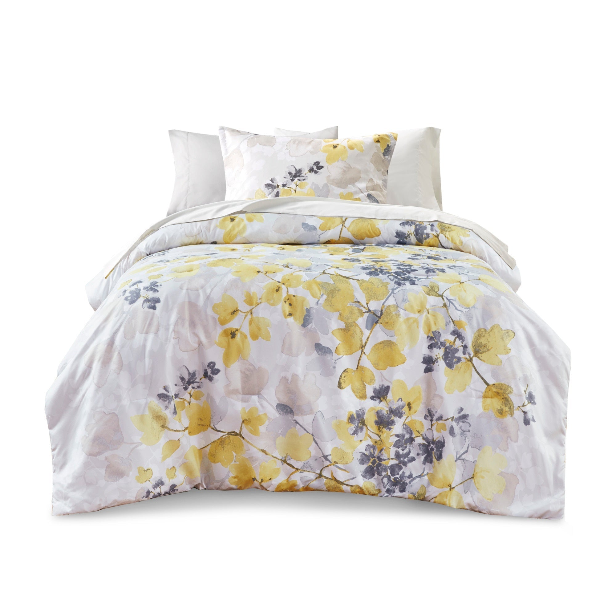 Bellemave® Comforter Set Yellow Bed Set, 6 Pieces Set Ultra Soft Botanical Flowers Comforter, Sheets, Pillowcases & Sham - Bellemave