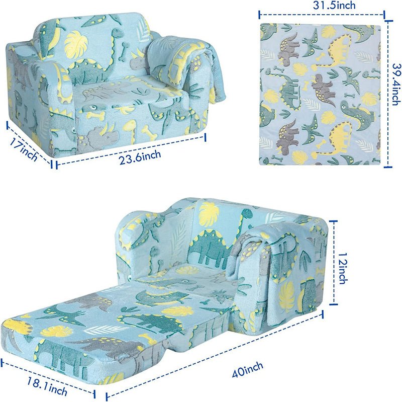 Bellemave® Comfy 2 - in - 1 Flip Open Couch Sleeper for Kids Blue Small Sofa (Compression Modular) - Bellemave
