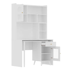 Bellemave® Computer Desk with 90 Degree Rotating Desktop,Storage Drawer and Cabinets, Gaming Desk with Shelves - Bellemave