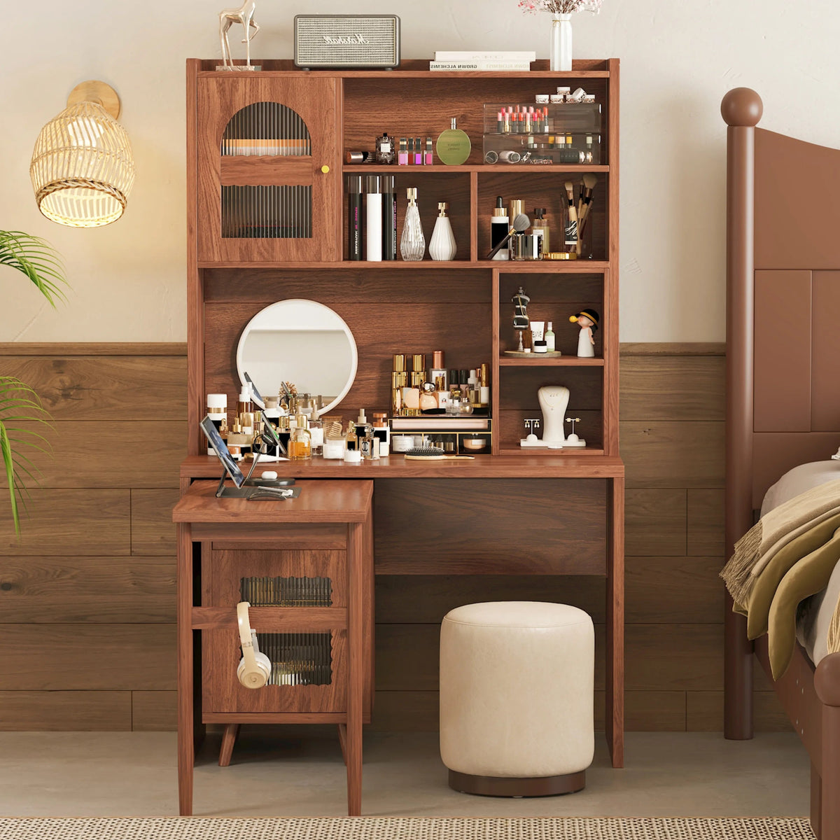 Bellemave® Computer Desk with 90 Degree Rotating Desktop,Storage Drawer and Cabinets, Gaming Desk with Shelves - Bellemave