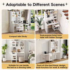 Bellemave® Computer Desk with 90 Degree Rotating Desktop,Storage Drawer and Cabinets, Gaming Desk with Shelves - Bellemave