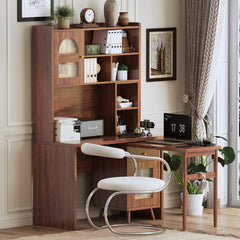 Bellemave® Computer Desk with 90 Degree Rotating Desktop,Storage Drawer and Cabinets, Gaming Desk with Shelves - Bellemave