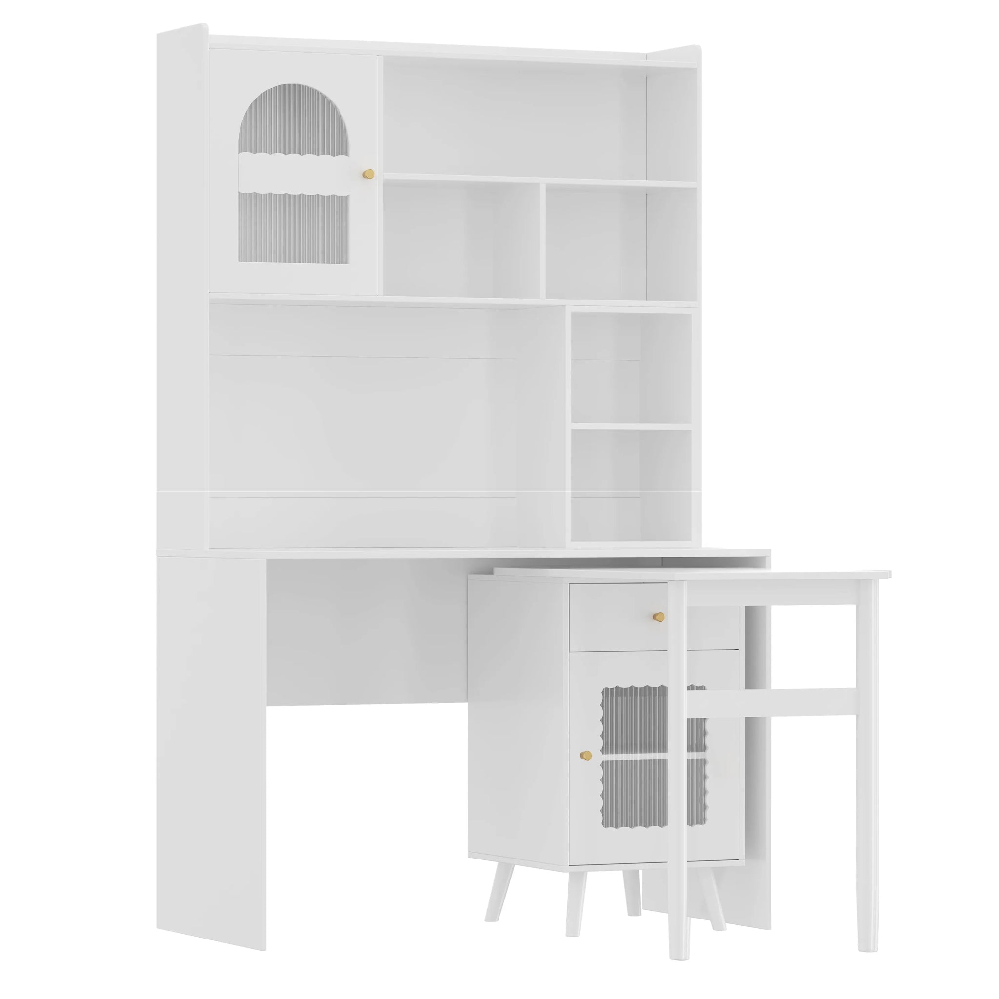 Bellemave® Computer Desk with 90 Degree Rotating Desktop,Storage Drawer and Cabinets, Gaming Desk with Shelves - Bellemave