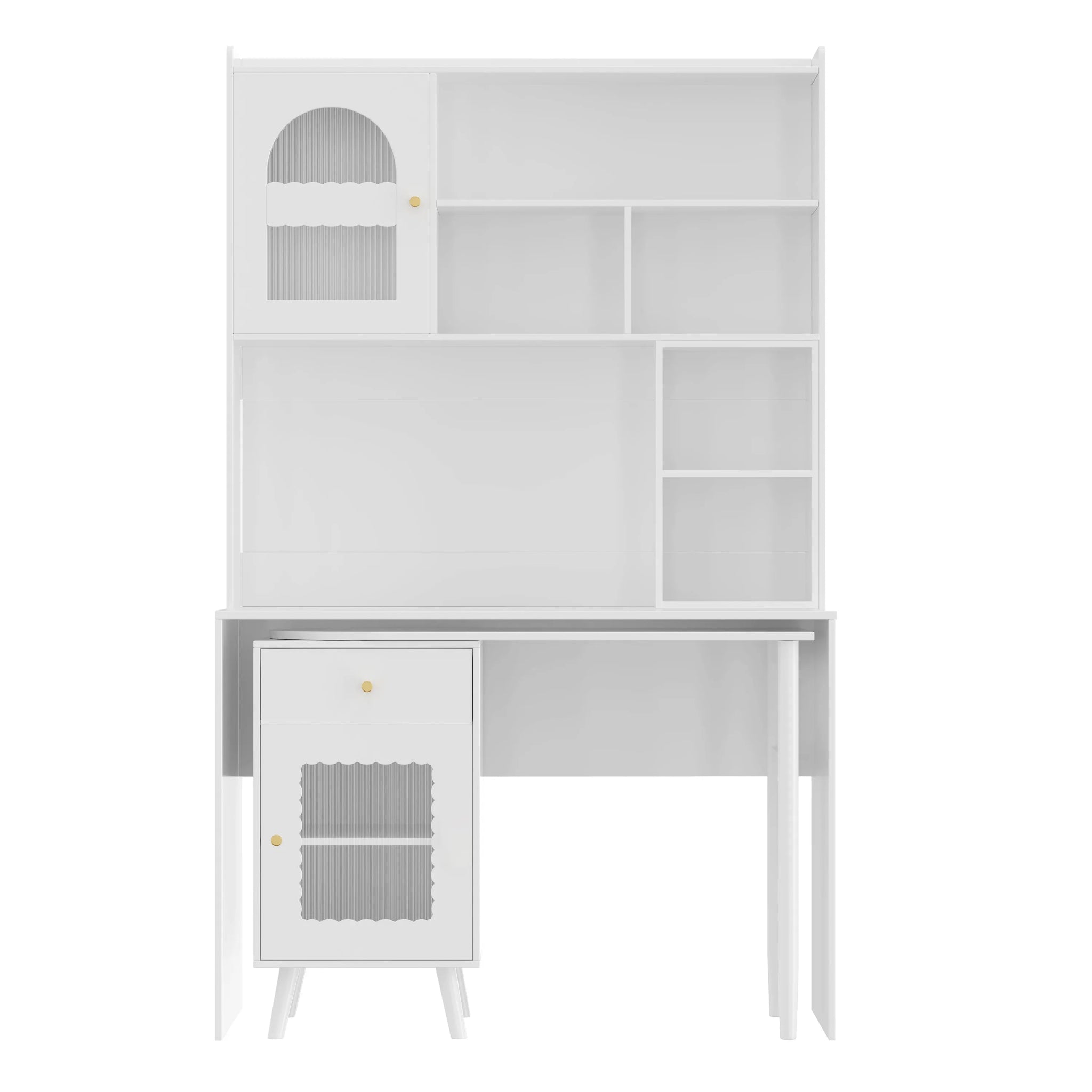 Bellemave® Computer Desk with 90 Degree Rotating Desktop,Storage Drawer and Cabinets, Gaming Desk with Shelves - Bellemave