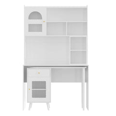 Bellemave® Computer Desk with 90 Degree Rotating Desktop,Storage Drawer and Cabinets, Gaming Desk with Shelves - Bellemave