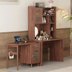 Bellemave® Computer Desk with 90 Degree Rotating Desktop,Storage Drawer and Cabinets, Gaming Desk with Shelves - Bellemave