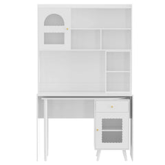 Bellemave® Computer Desk with 90 Degree Rotating Desktop,Storage Drawer and Cabinets, Gaming Desk with Shelves - Bellemave