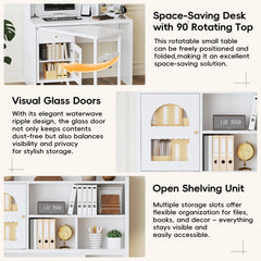 Bellemave® Computer Desk with 90 Degree Rotating Desktop,Storage Drawer and Cabinets, Gaming Desk with Shelves - Bellemave