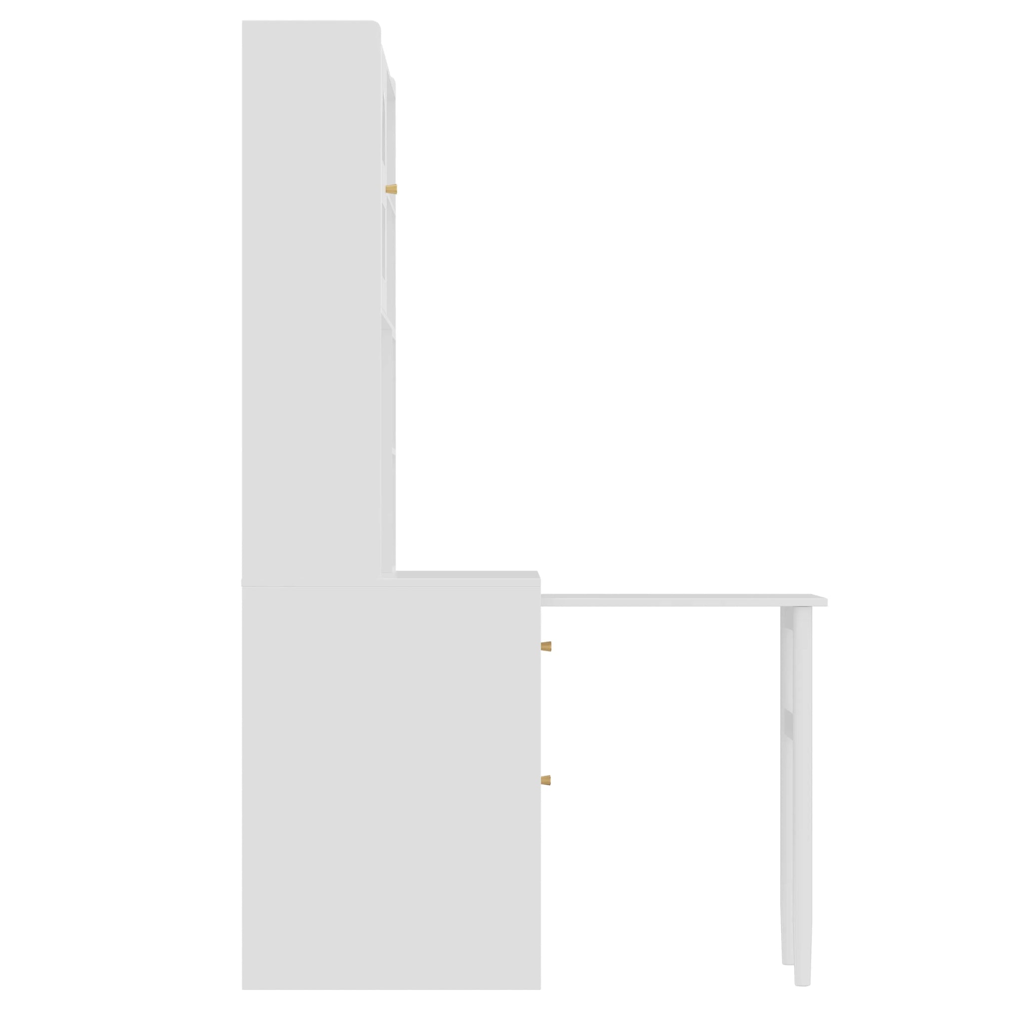Bellemave® Computer Desk with 90 Degree Rotating Desktop,Storage Drawer and Cabinets, Gaming Desk with Shelves - Bellemave
