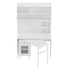 Bellemave® Computer Desk with 90 Degree Rotating Desktop,Storage Drawer and Cabinets, Gaming Desk with Shelves - Bellemave