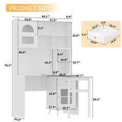Bellemave® Computer Desk with 90 Degree Rotating Desktop,Storage Drawer and Cabinets, Gaming Desk with Shelves - Bellemave