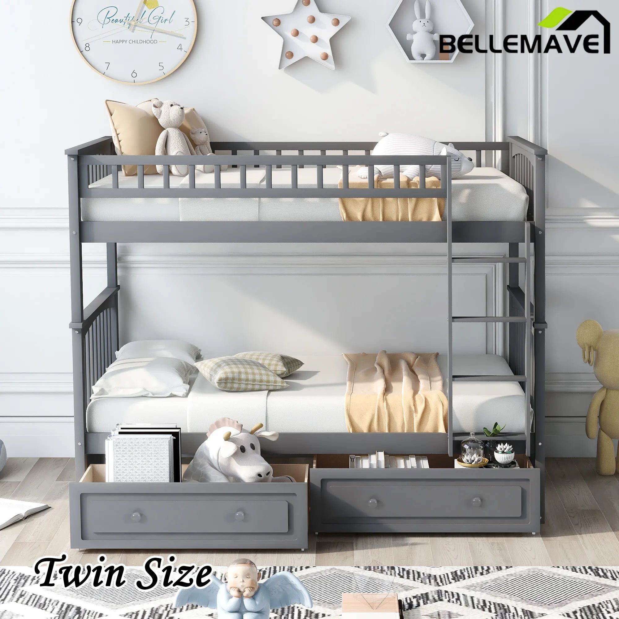 Bellemave® Convertible Bunk Bed with 2 Drawers - Bellemave