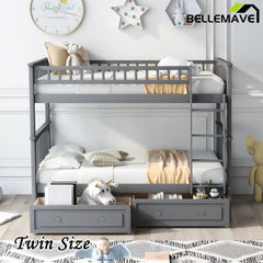 Bellemave® Convertible Bunk Bed with 2 Drawers - Bellemave
