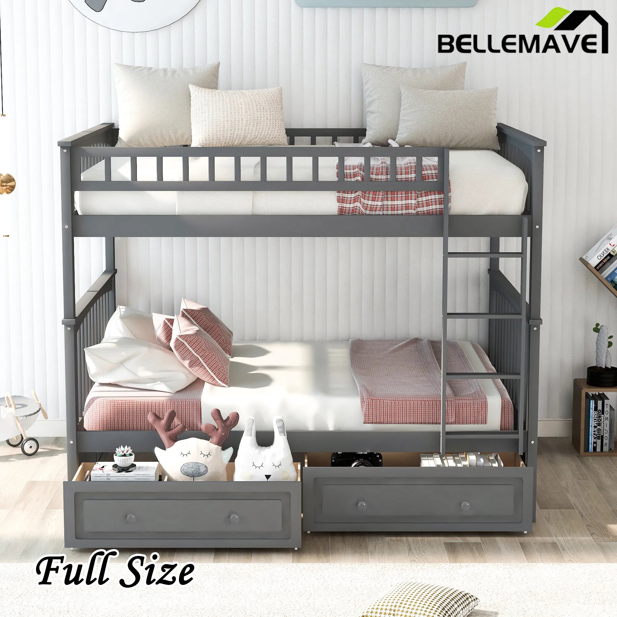 Bellemave® Convertible Bunk Bed with 2 Drawers - Bellemave