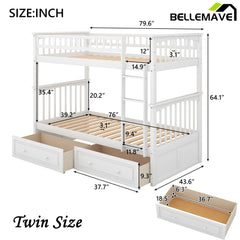 Bellemave® Convertible Bunk Bed with 2 Drawers - Bellemave