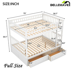 Bellemave® Convertible Bunk Bed with 2 Drawers - Bellemave