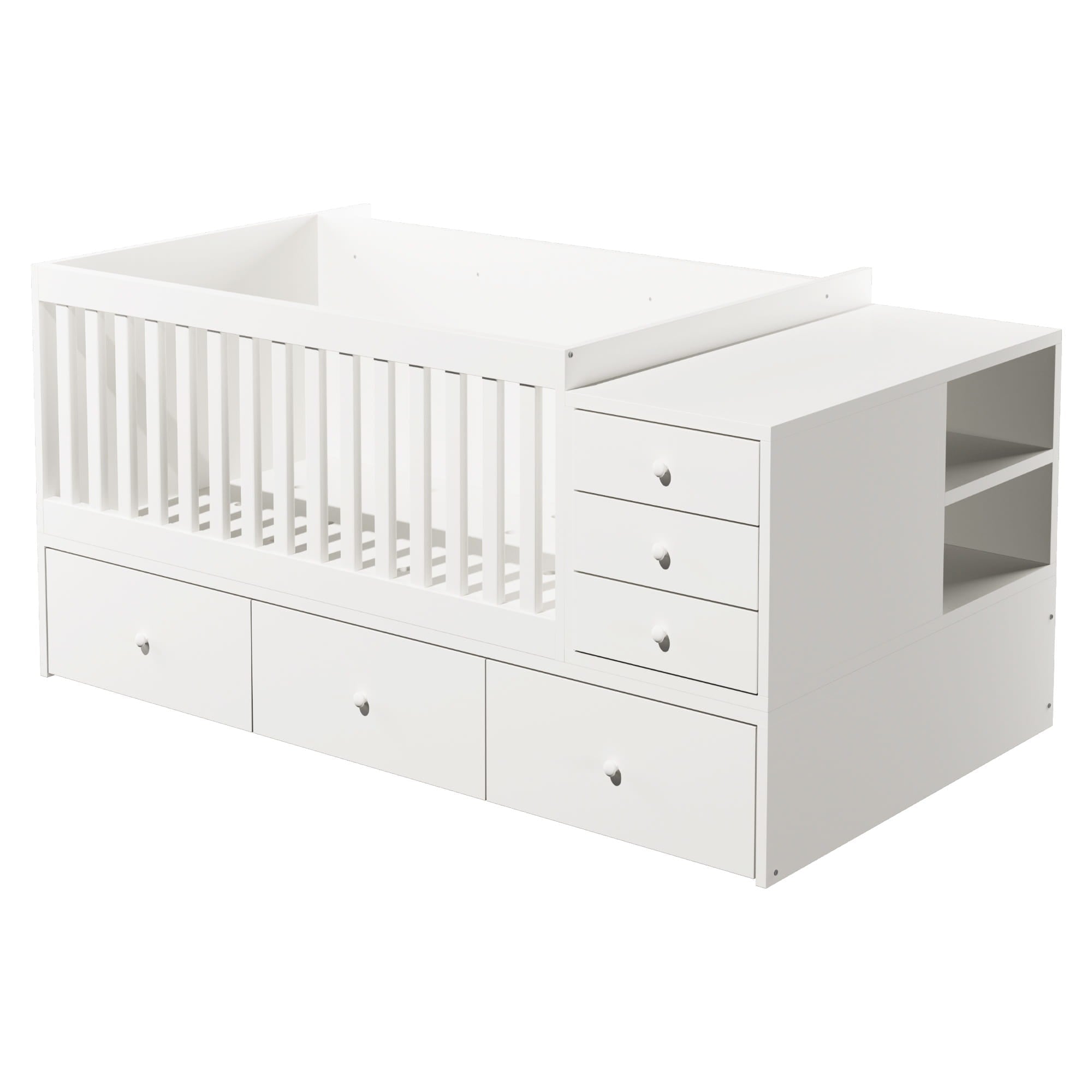Bellemave® Convertible Crib to Daybed with Drawers,2 - in - 1 Baby Crib with Solid Wood Guardrails,Changing Table & Storage Drawers,Toddler Bed with Safety Rail - Bellemave