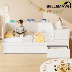 Bellemave® Convertible Crib to Daybed with Drawers,2 - in - 1 Baby Crib with Solid Wood Guardrails,Changing Table & Storage Drawers,Toddler Bed with Safety Rail - Bellemave