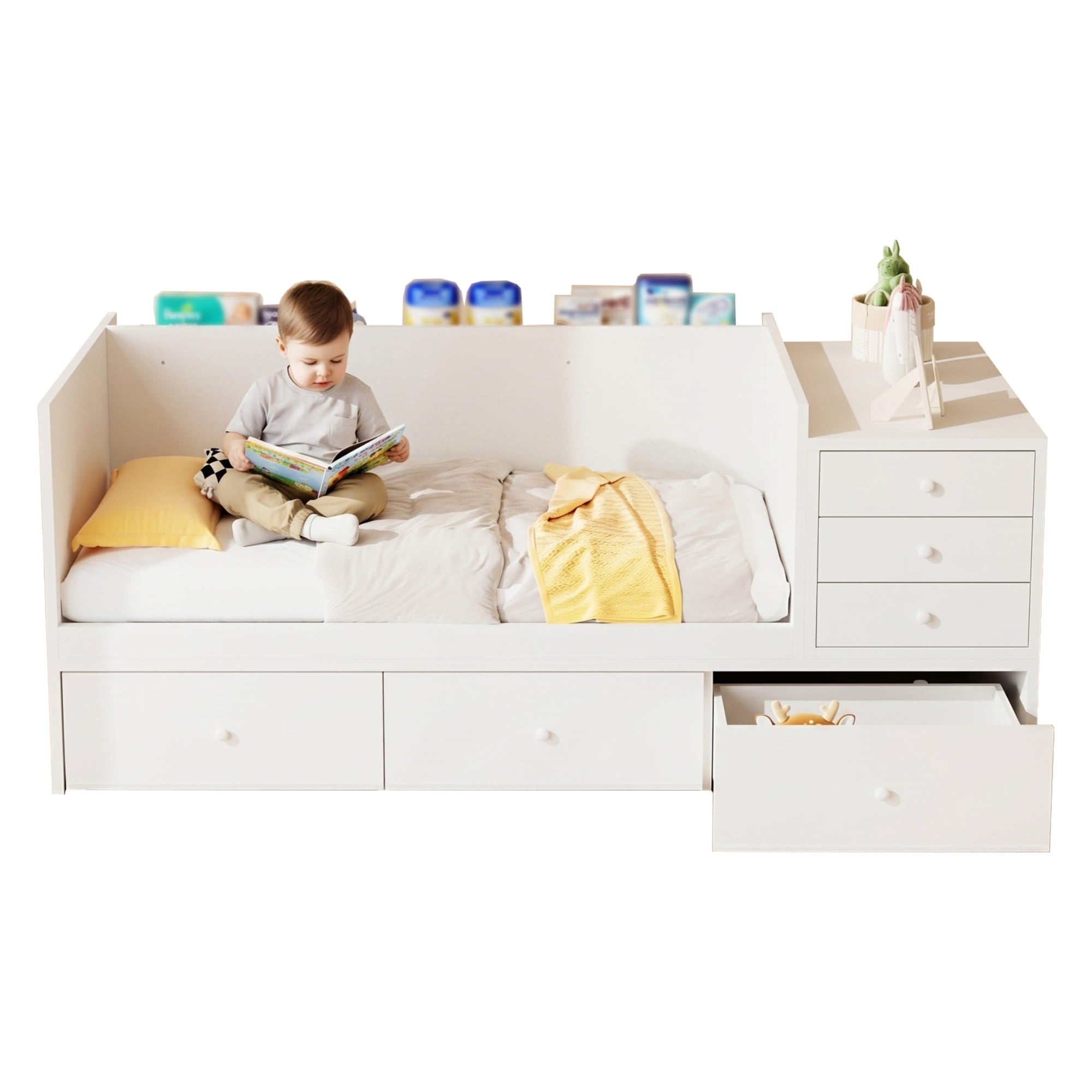 Bellemave® Convertible Crib to Daybed with Drawers,2 - in - 1 Baby Crib with Solid Wood Guardrails,Changing Table & Storage Drawers,Toddler Bed with Safety Rail - Bellemave