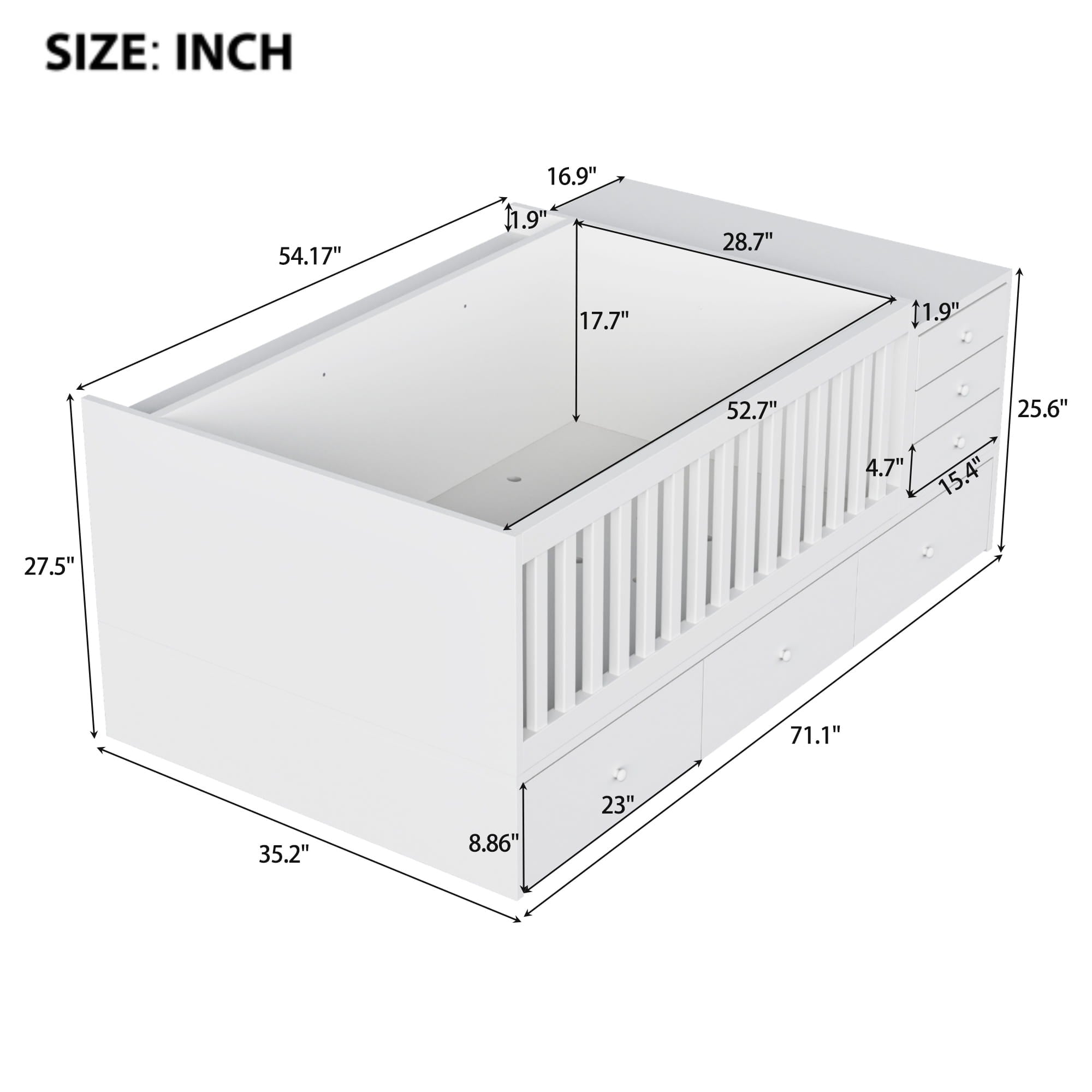 Bellemave® Convertible Crib to Daybed with Drawers,2 - in - 1 Baby Crib with Solid Wood Guardrails,Changing Table & Storage Drawers,Toddler Bed with Safety Rail - Bellemave