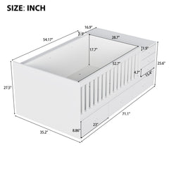Bellemave® Convertible Crib to Daybed with Drawers,2 - in - 1 Baby Crib with Solid Wood Guardrails,Changing Table & Storage Drawers,Toddler Bed with Safety Rail - Bellemave