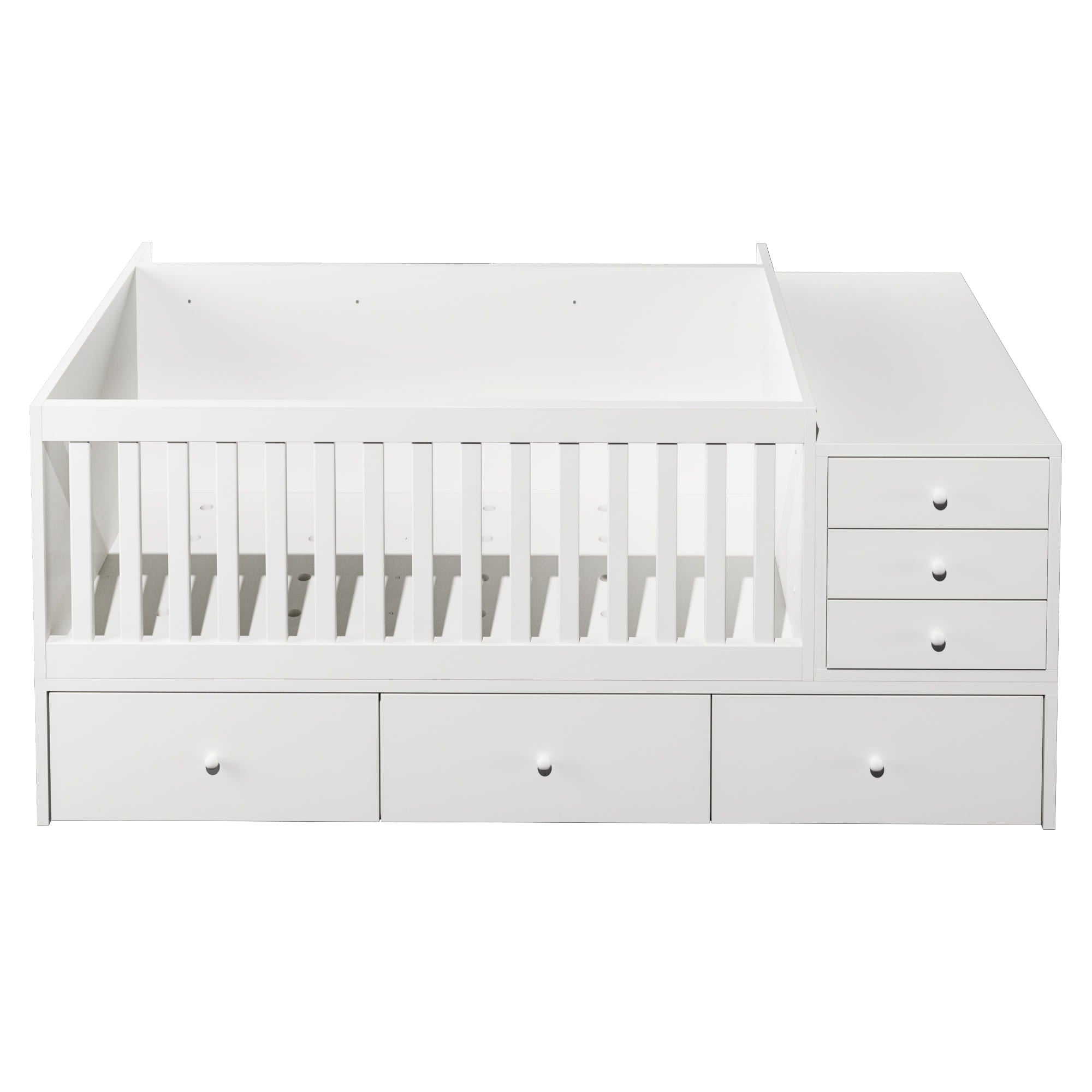 Bellemave® Convertible Crib to Daybed with Drawers,2 - in - 1 Baby Crib with Solid Wood Guardrails,Changing Table & Storage Drawers,Toddler Bed with Safety Rail - Bellemave