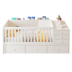 Bellemave® Convertible Crib to Daybed with Drawers,2 - in - 1 Baby Crib with Solid Wood Guardrails,Changing Table & Storage Drawers,Toddler Bed with Safety Rail - Bellemave