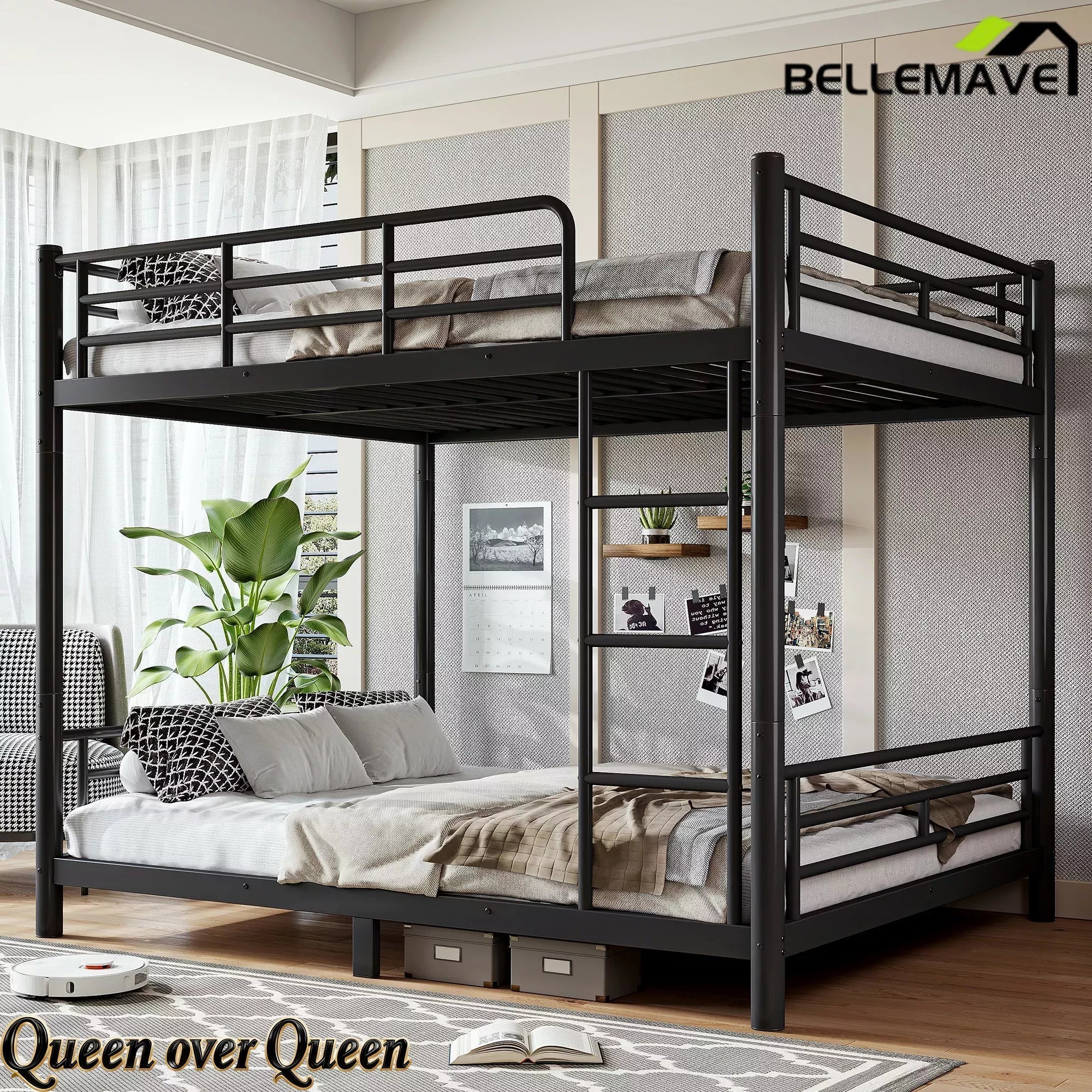 Bellemave® Convertible Full Bunk Bed – Space Saving Frame Splits into 2 Beds for Teens & Adults - Bellemave