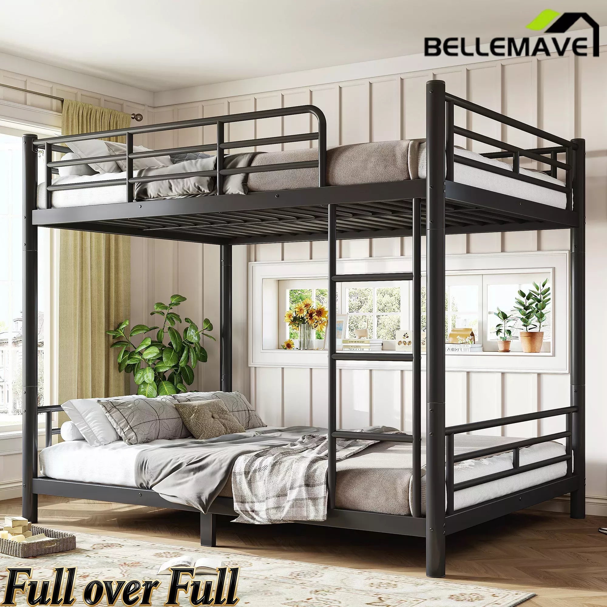 Bellemave® Convertible Full Bunk Bed – Space Saving Frame Splits into 2 Beds for Teens & Adults - Bellemave