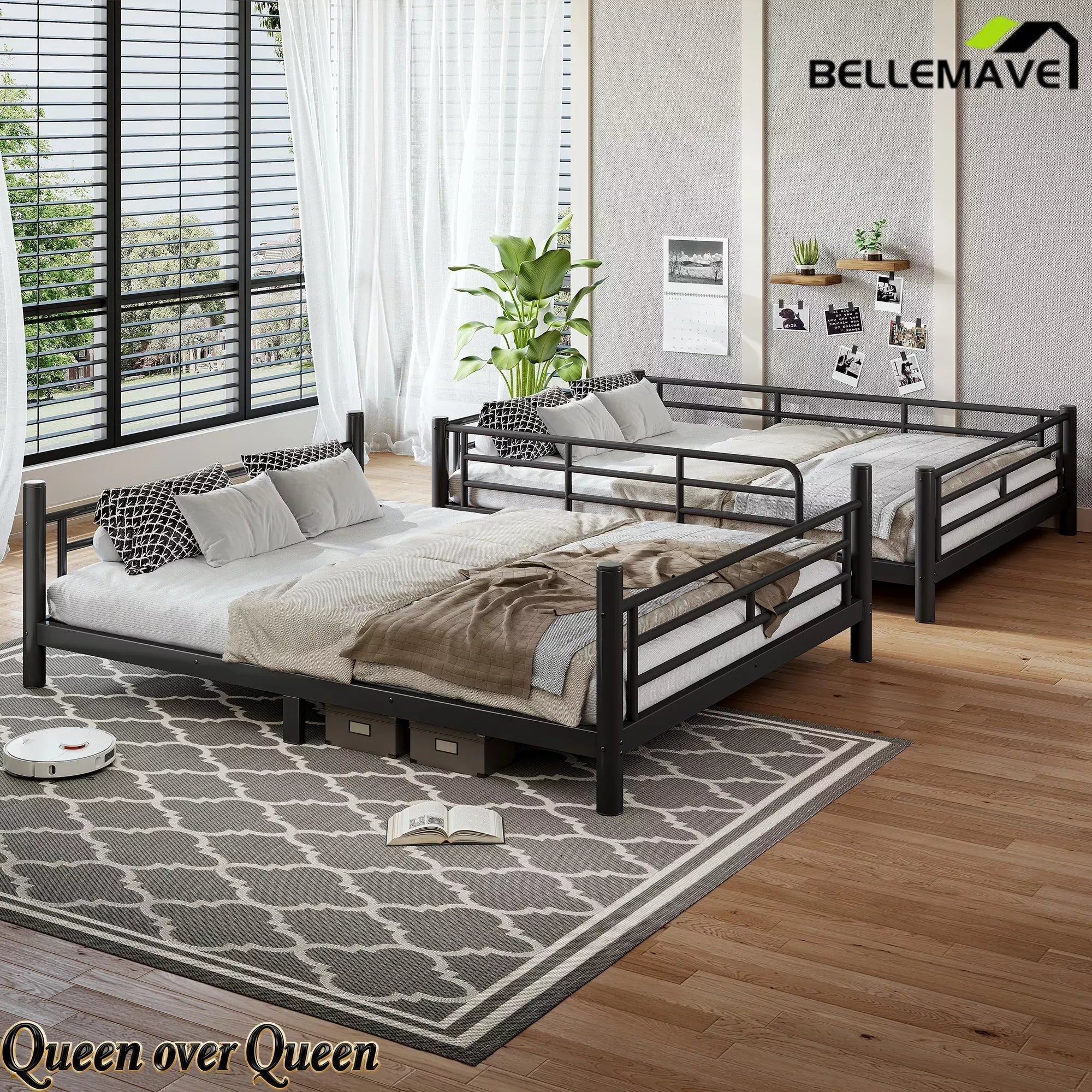 Bellemave® Convertible Full Bunk Bed – Space Saving Frame Splits into 2 Beds for Teens & Adults - Bellemave