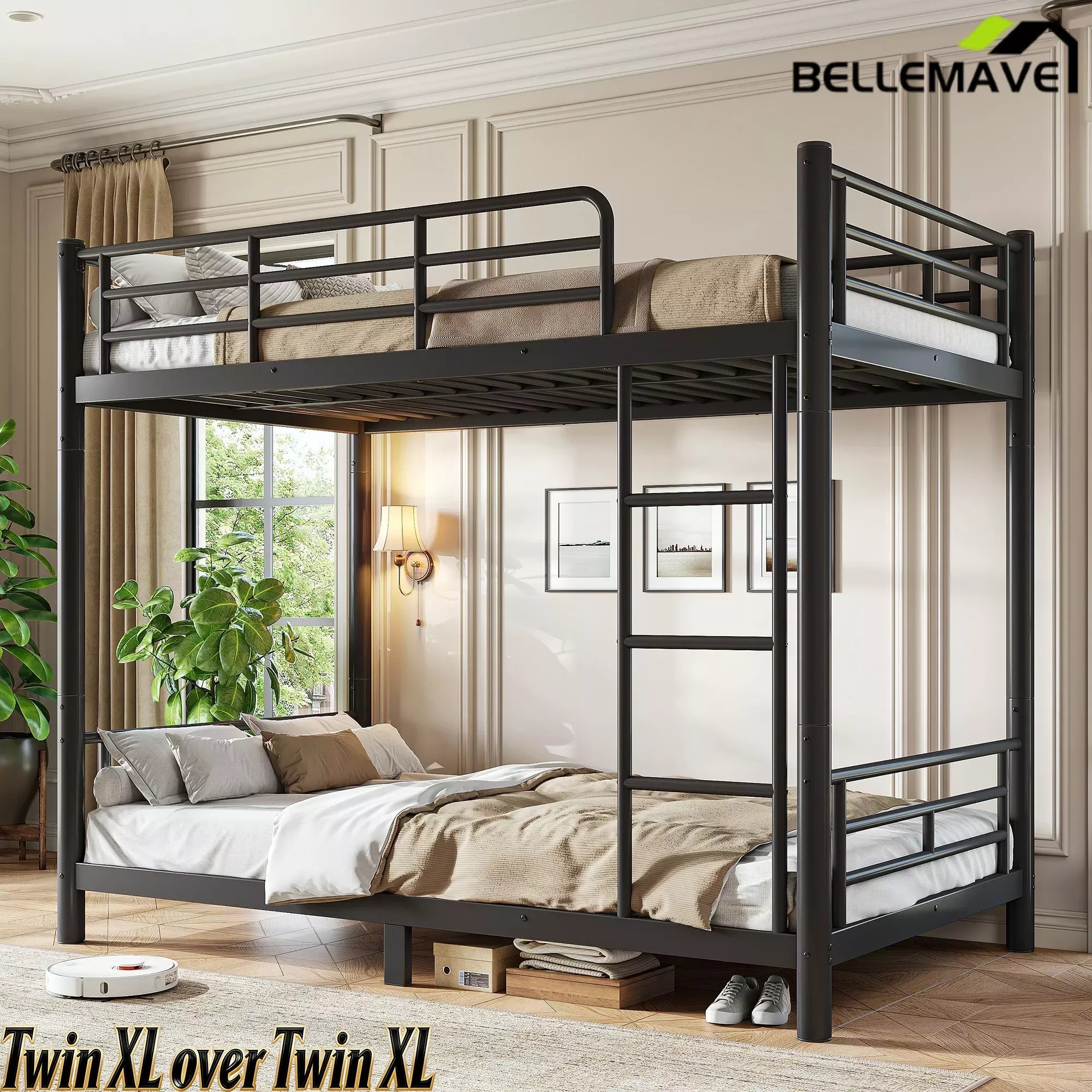 Bellemave® Convertible Full Bunk Bed – Space Saving Frame Splits into 2 Beds for Teens & Adults - Bellemave