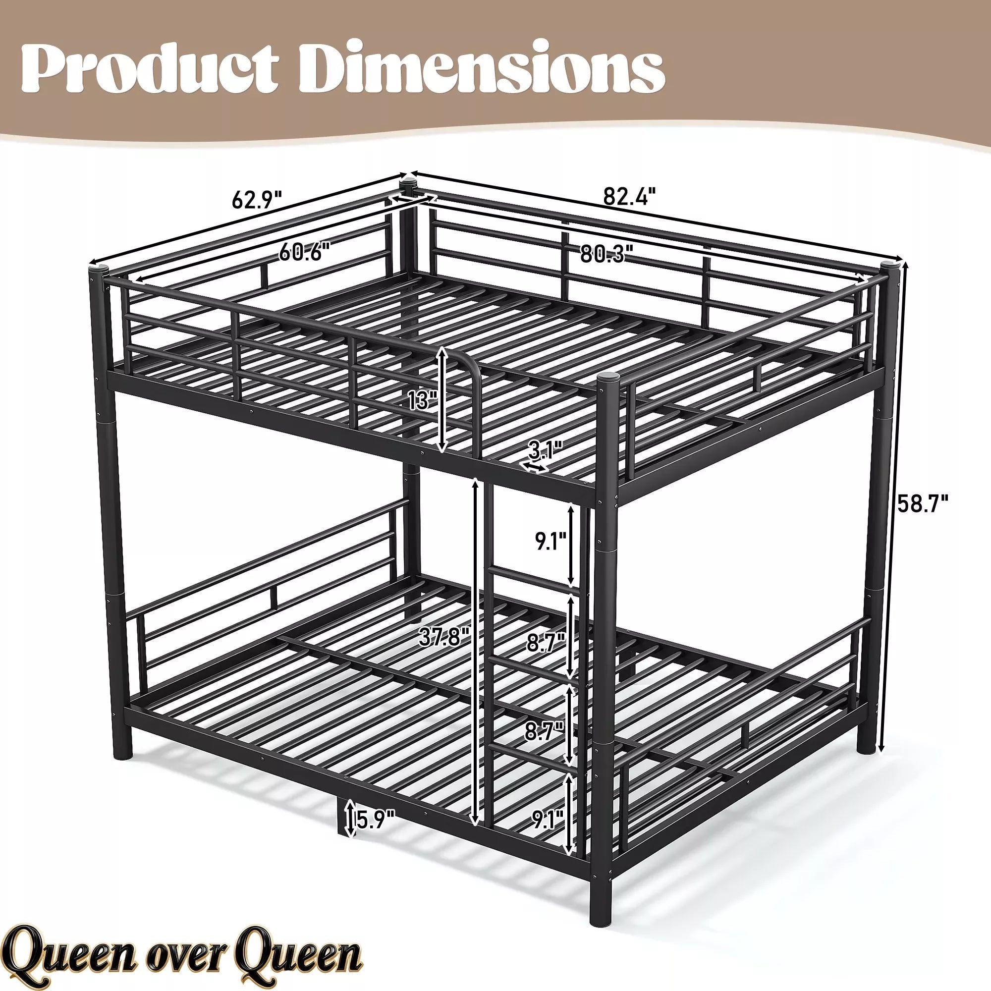 Bellemave® Convertible Full Bunk Bed – Space Saving Frame Splits into 2 Beds for Teens & Adults - Bellemave