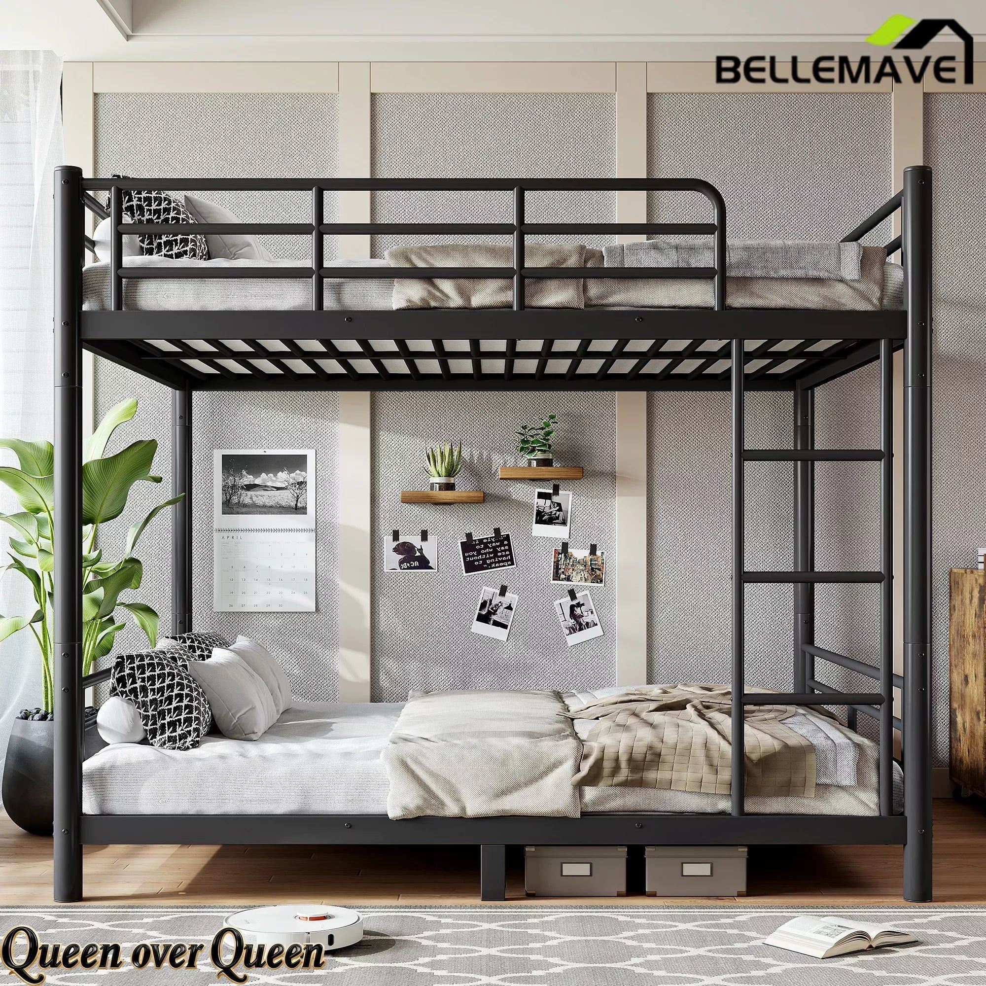 Bellemave® Convertible Full Bunk Bed – Space Saving Frame Splits into 2 Beds for Teens & Adults - Bellemave