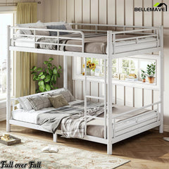 White full over full bunk bed with metal slat support