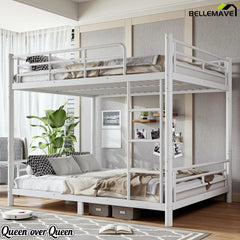 Queen over queen bunk bed with white round tube frame