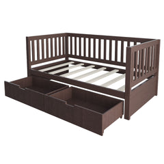 Bellemave® Convertible Toddler Bed with Storage Drawers, 3 - in - 1 Solid Wood Kids Daybed with Removable Guardrails, Espresso - Bellemave