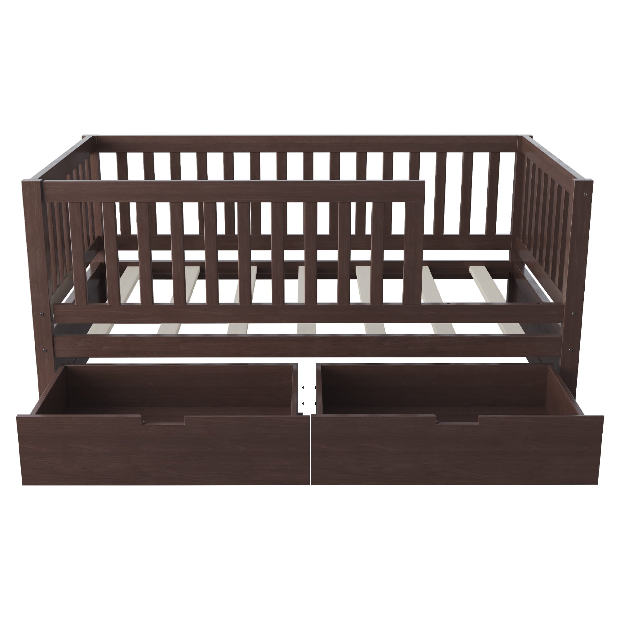 Bellemave® Convertible Toddler Bed with Storage Drawers, 3 - in - 1 Solid Wood Kids Daybed with Removable Guardrails, Espresso - Bellemave