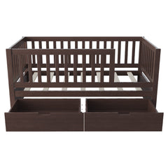 Bellemave® Convertible Toddler Bed with Storage Drawers, 3 - in - 1 Solid Wood Kids Daybed with Removable Guardrails, Espresso - Bellemave