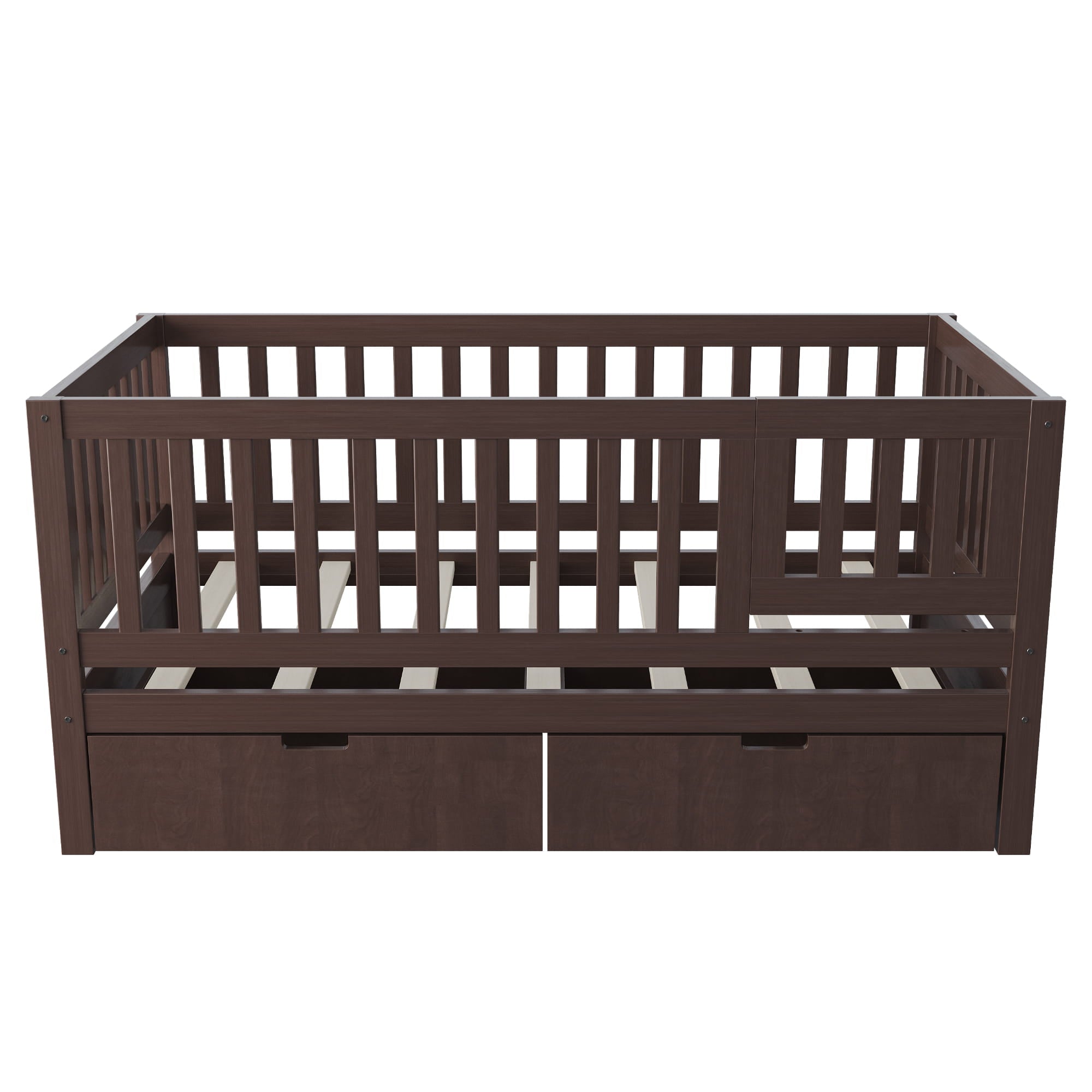 Bellemave® Convertible Toddler Bed with Storage Drawers, 3 - in - 1 Solid Wood Kids Daybed with Removable Guardrails, Espresso - Bellemave