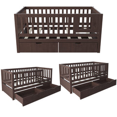 Bellemave® Convertible Toddler Bed with Storage Drawers, 3 - in - 1 Solid Wood Kids Daybed with Removable Guardrails, Espresso - Bellemave