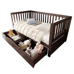 Bellemave® Convertible Toddler Bed with Storage Drawers, 3 - in - 1 Solid Wood Kids Daybed with Removable Guardrails, Espresso - Bellemave