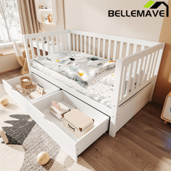 Bellemave® Convertible Toddler Bed with Storage Drawers, 3 - in - 1 Solid Wood Kids Daybed with Removable Guardrails, Espresso - Bellemave