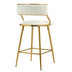 Bellemave® Corduroy Counter height Bar Stools with Back and Golden Chromed Base（Set OF 2） - Bellemave