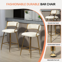 Bellemave® Corduroy Counter height Bar Stools with Back and Golden Chromed Base（Set OF 2） - Bellemave