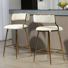 Bellemave® Corduroy Counter height Bar Stools with Back and Golden Chromed Base（Set OF 2） - Bellemave
