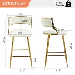Bellemave® Corduroy Counter height Bar Stools with Back and Golden Chromed Base（Set OF 2） - Bellemave