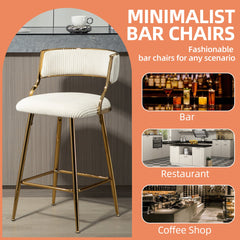 Bellemave® Corduroy Counter height Bar Stools with Back and Golden Chromed Base（Set OF 2） - Bellemave