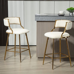 Bellemave® Corduroy Counter height Bar Stools with Back and Golden Chromed Base（Set OF 2） - Bellemave
